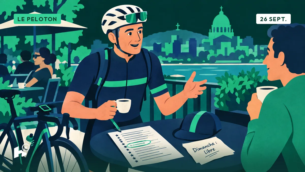 Xavier, cycliste amateur, compare une liste de départ des Mondiaux à son agenda du dimanche, vide.