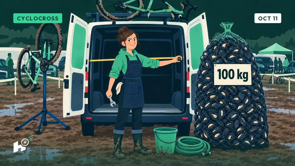 Lucinda Brand wins 100 kilos of mussels in Dendermonde, Sandrine measures the van